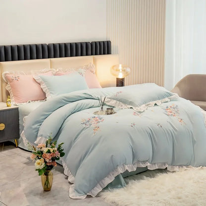 Aqua Blossom Bedding Set